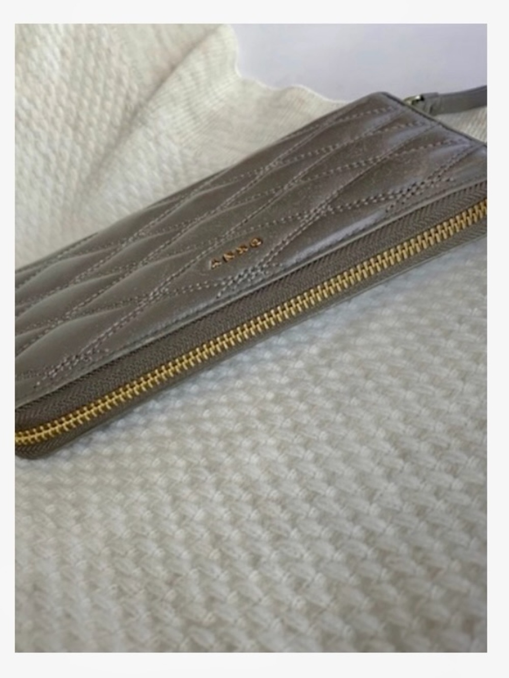 DKNY Taupe Diamond- Quilted Leather Wallet